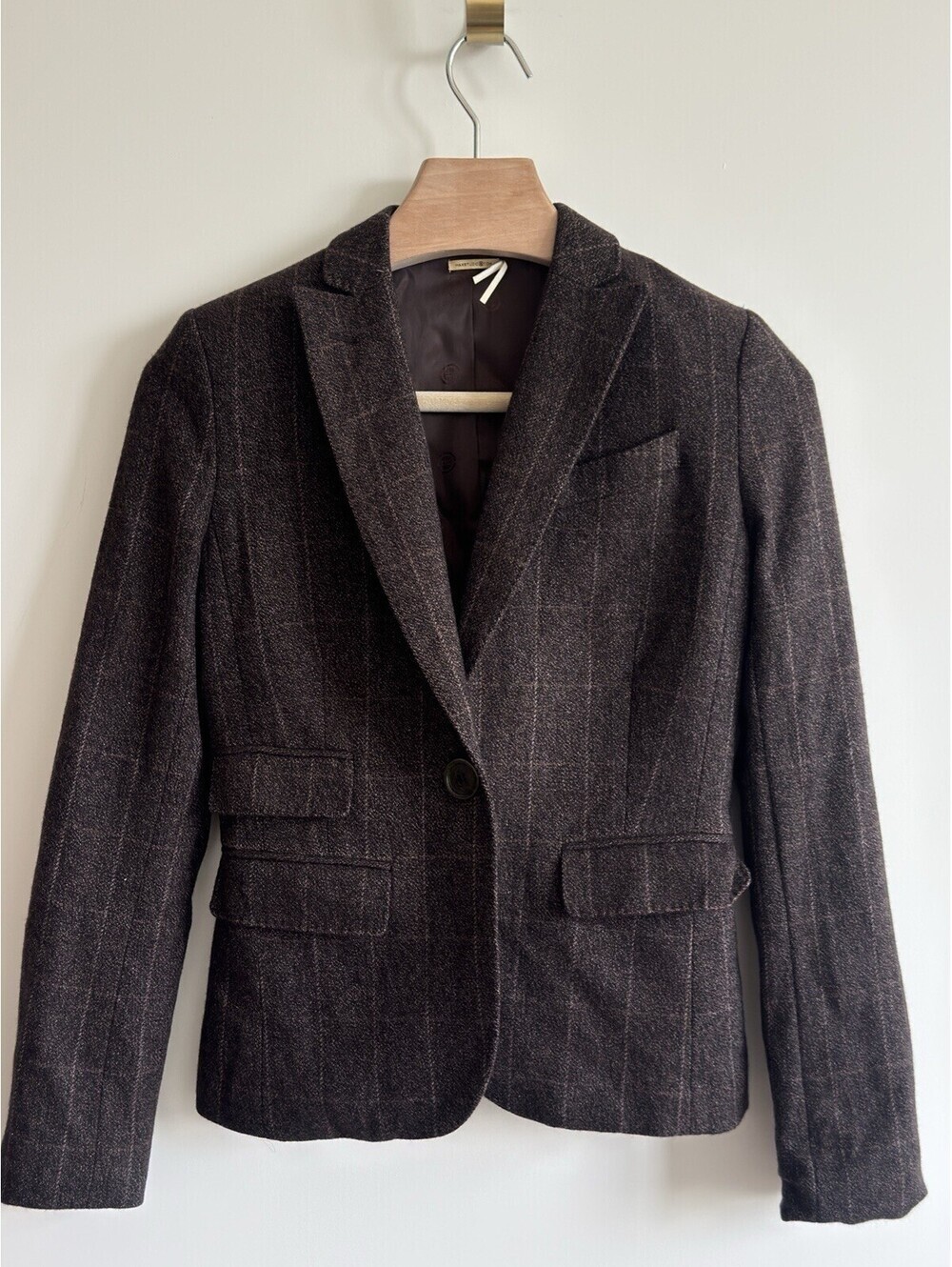 Max Studio Women’s 100% Pure Cashmere Plaid Blazer Jacket Brown Size 0